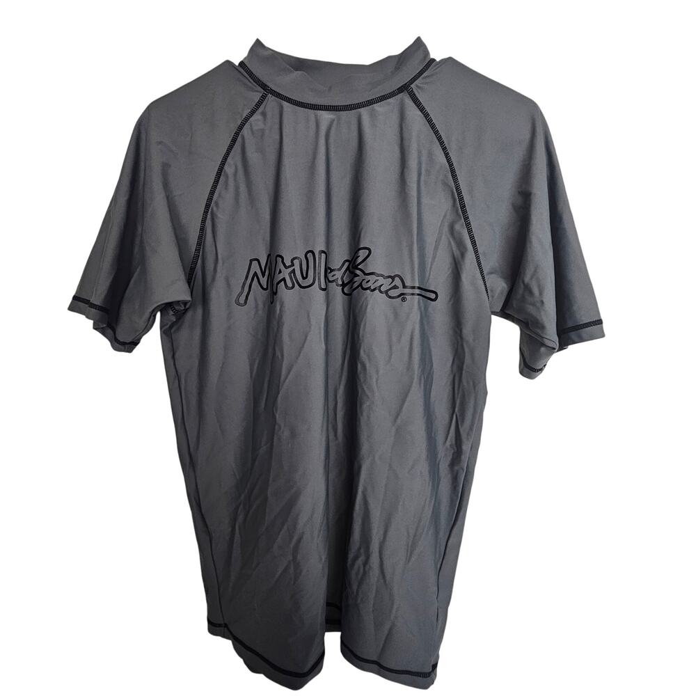 Maui and Sons Rash Guard Gray Short Sleeve Swimwear Swim Top Men M UPF 50+
